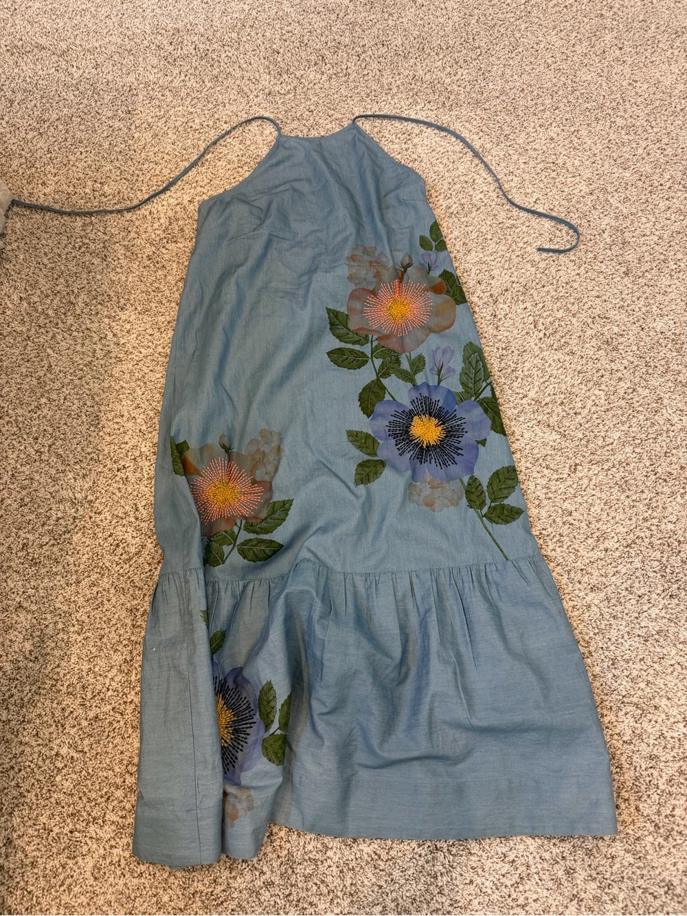 Pilcro Light Blue Floral Halter Dress with Multicolor Blooms
